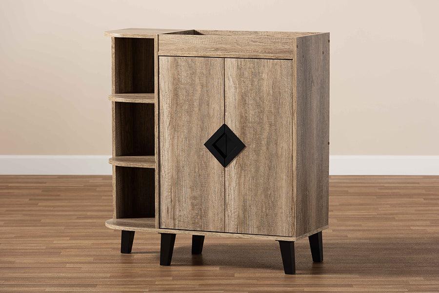 Wholesale Interiors Shoe Storage - Wales Contemporary Rustic Oak Wood 2-Door Shoe Storage Cabinet with Open Shelves