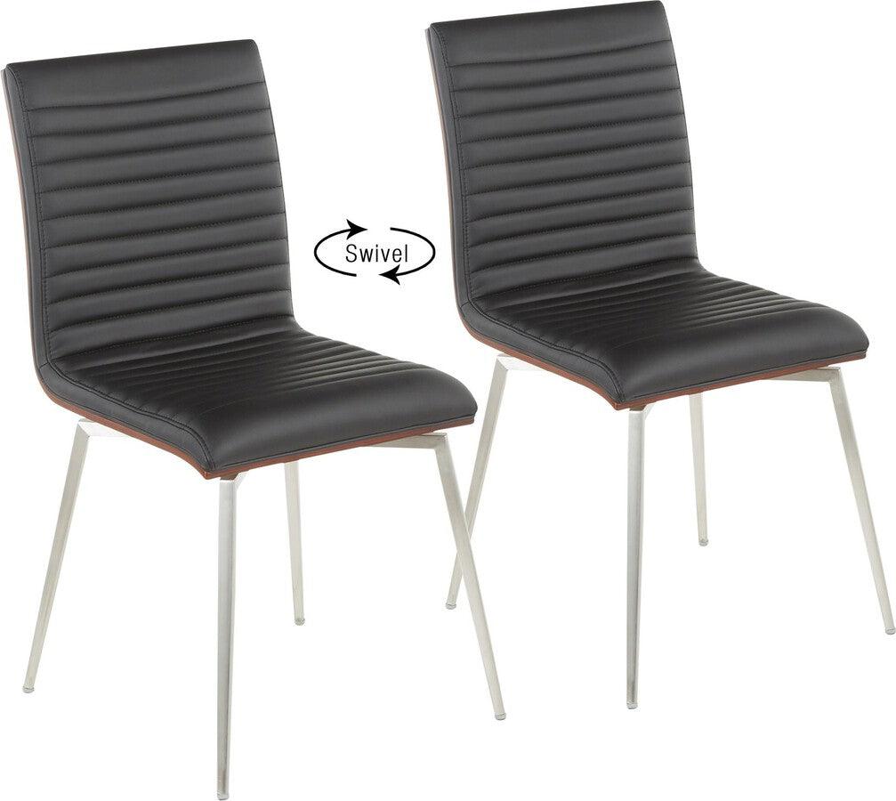 Lumisource Dining Chairs - Mason Dining Chair with Swivel in Stainless Steel, Walnut & Black-Set of 2