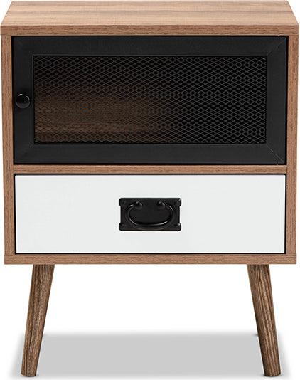 Wholesale Interiors Nightstands & Side Tables - Hubbard Mid-Century Modern Brown and White Wood and Black Metal 1-Drawer Nightstand