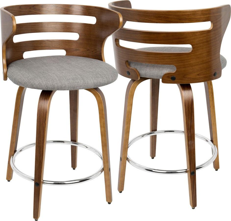 Lumisource Barstools - Cosini Mid-Century Modern Counter Stool with Swivel in Walnut and Grey Fabric - Set of 2