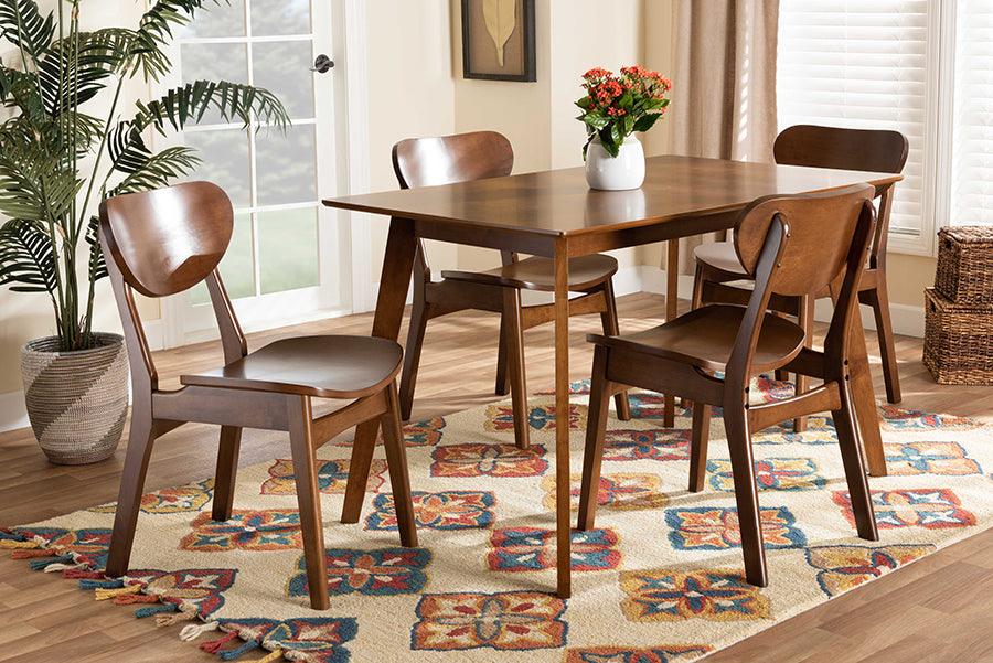 Wholesale Interiors Dining Sets - Katya Mid-Century Modern Walnut Brown Finished Wood 5-Piece Dining Set