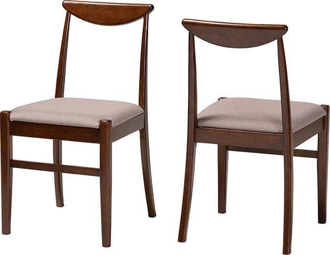 Wholesale Interiors Dining Chairs - Delphina Mid-Century Modern Grey Fabric And Brown Finished Wood 2-Piece Dining Chair Set