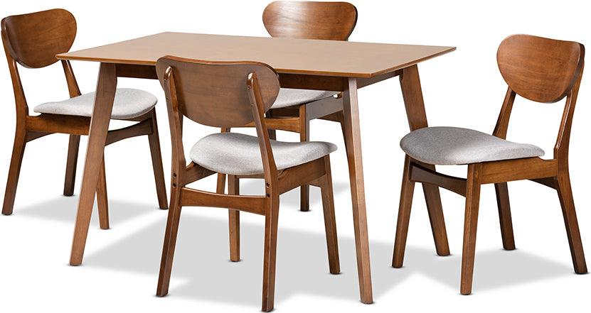 Wholesale Interiors Dining Sets - Katya Mid-Century Modern Grey Fabric and Brown Finished Wood 5-Piece Dining Set