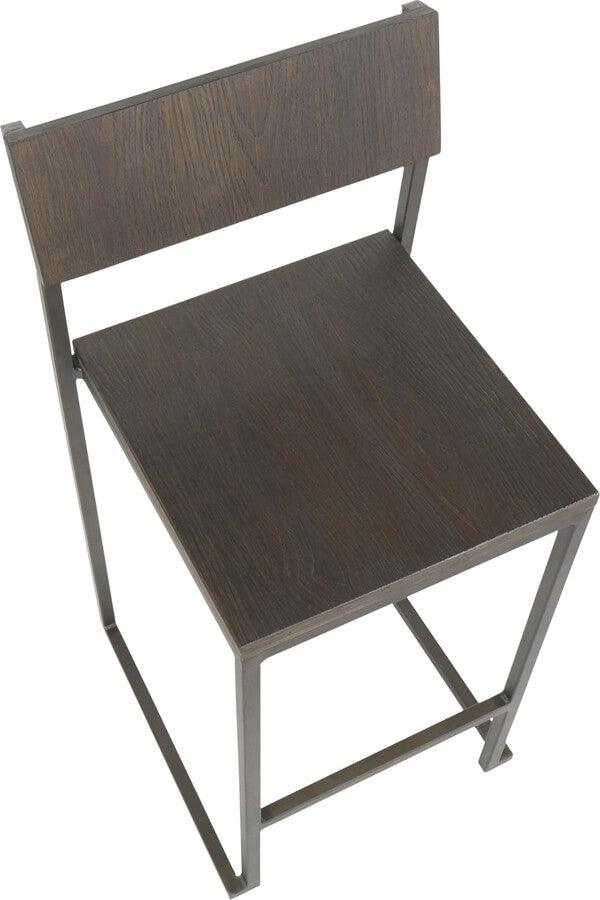Lumisource Barstools - Industrial Fuji Counter Stool In Antique Metal & Espresso Wood-Pressed Grain Bamboo (Set of 2)