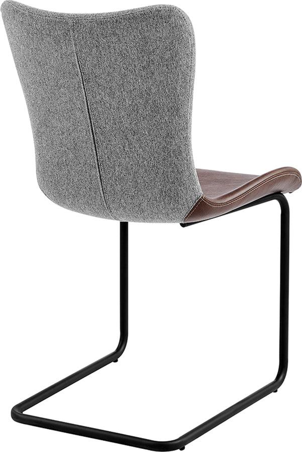 Euro Style Dining Chairs - Juni Side Chair in Gray Fabric and Light Brown Leatherette with Matte Black Base - Set of 2