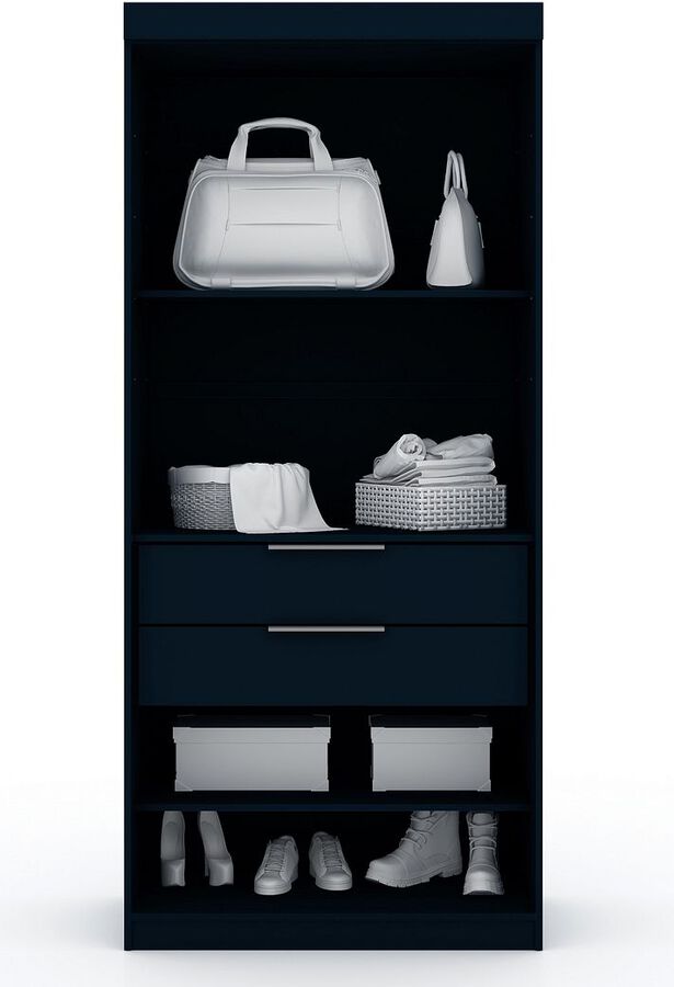 Manhattan Comfort Cabinets & Wardrobes - Mulberry Open 1 Sectional Modern Armoire Wardrobe Closet with 2 Drawers in Tatiana Midnight Blue