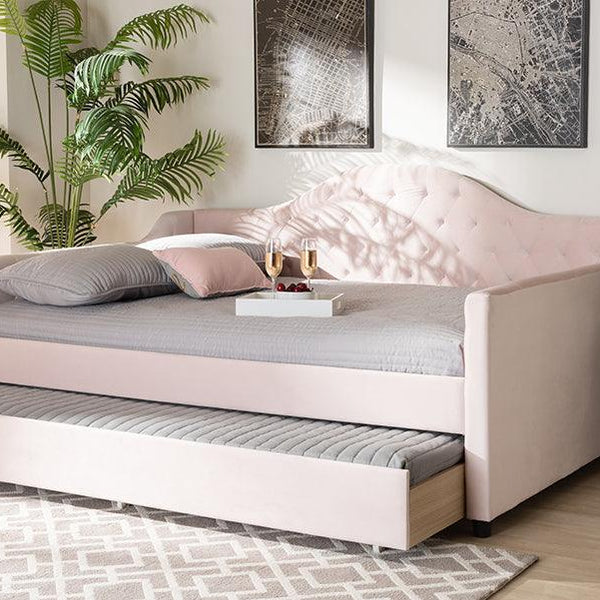 Perry Light Pink Velvet Button Tufted Queen Size Daybed with