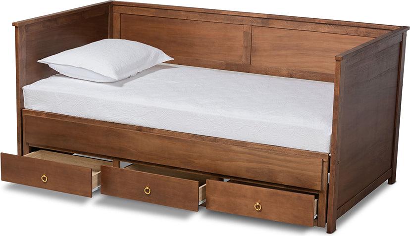 Wholesale Interiors Daybeds - Thomas Walnut Brown Finished Wood Expandable Twin Size To King Size Daybed With Storage Drawers