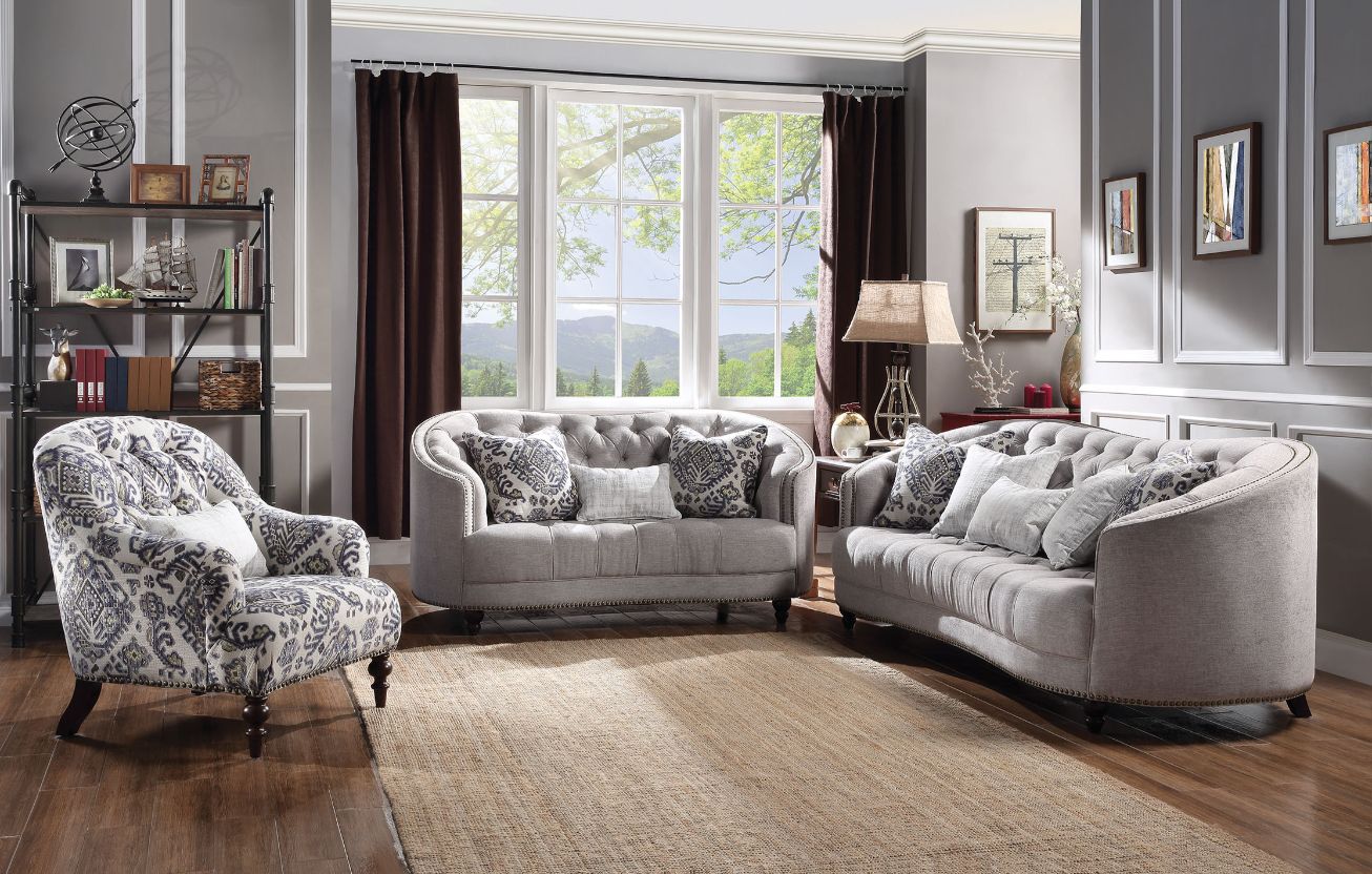 Sofa (w/5 Pillows), Light Gray Fabric 52060