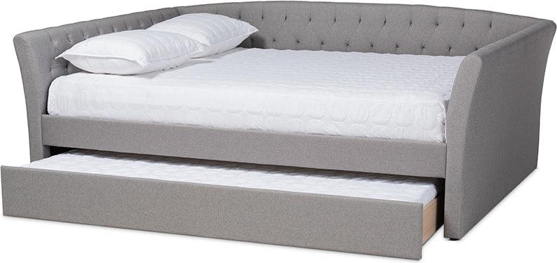 Wholesale Interiors Daybeds - Delora Light Grey Fabric Upholstered Full Size Daybed With Roll-Out Trundle Bed