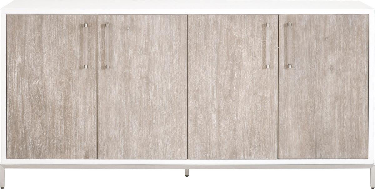 Essentials For Living TV & Media Units - Nouveau Media Sideboard Gray Natural Gray Acacia, Matte White, Brushed Stainless Steel