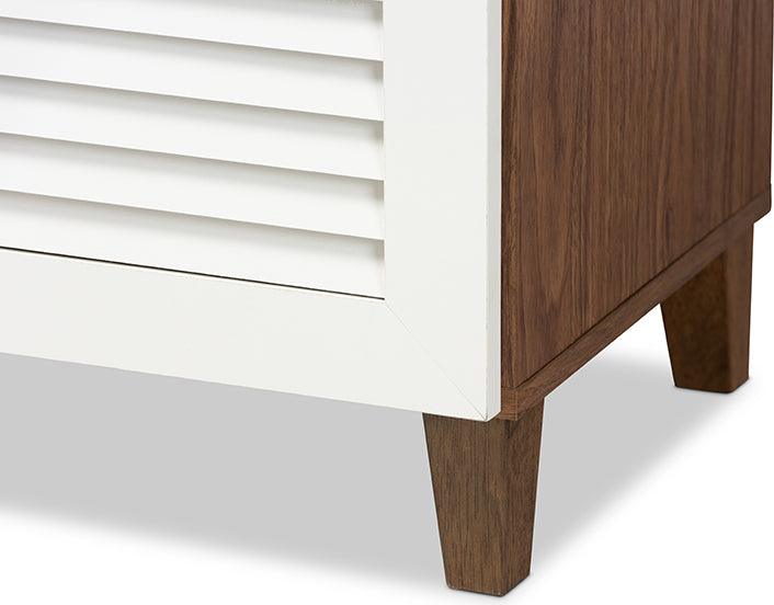Wholesale Interiors Shoe Storage - Coolidge Contemporary White and Walnut 5-Shelf Wood Shoe Storage Cabinet with Drawer