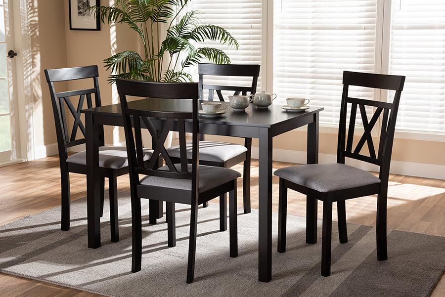 Wholesale Interiors Dining Sets - Rosie Espresso Brown Finished And Grey Fabric Upholstered 5-Piece Dining Set