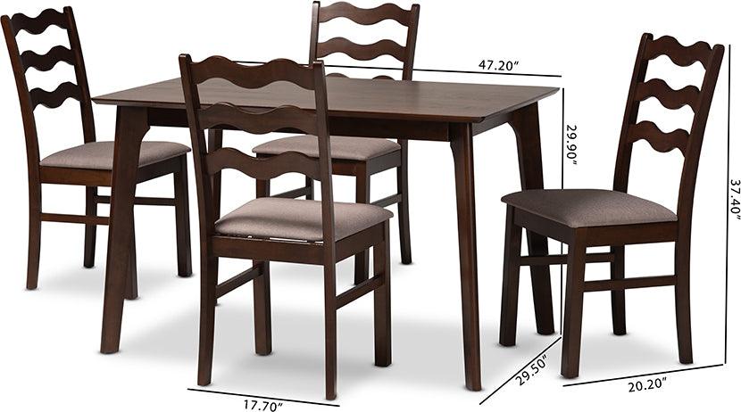 Wholesale Interiors Dining Sets - Amara Mid-Century Modern Warm Grey Fabric and Dark Brown Finished Wood 5-Piece Dining Set