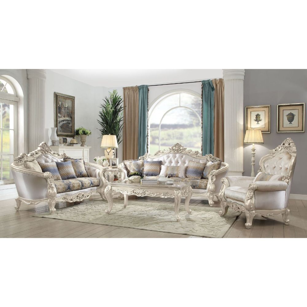 Sofa (w/5 Pillows), Fabric & Antique White 52440