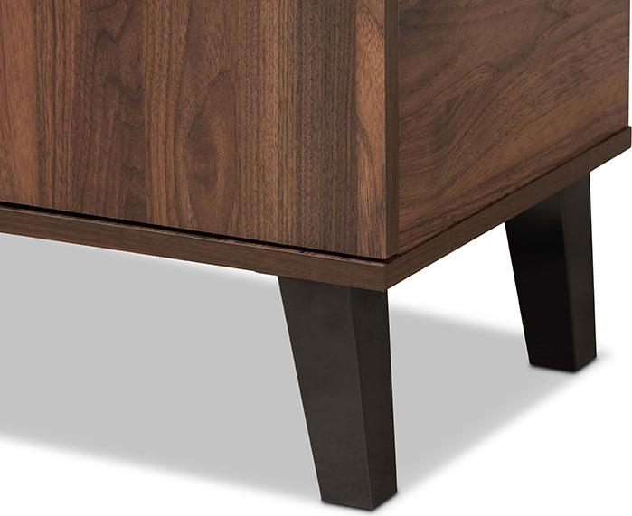 Wholesale Interiors Shoe Storage - Idina Mid-Century Modern Two-Tone Walnut Brown and Grey Wood 2-Door Shoe Cabinet