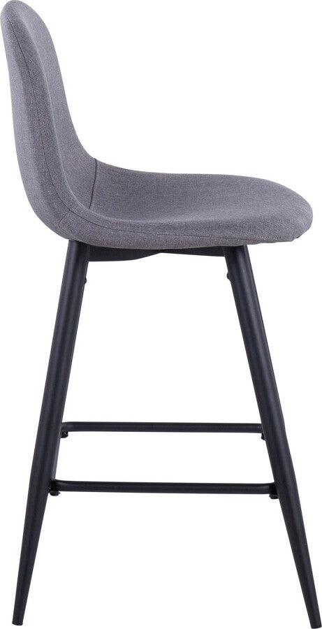 Lumisource Barstools - Pebble Counter Stool In Black Metal & Charcoal Fabric (Set of 2)