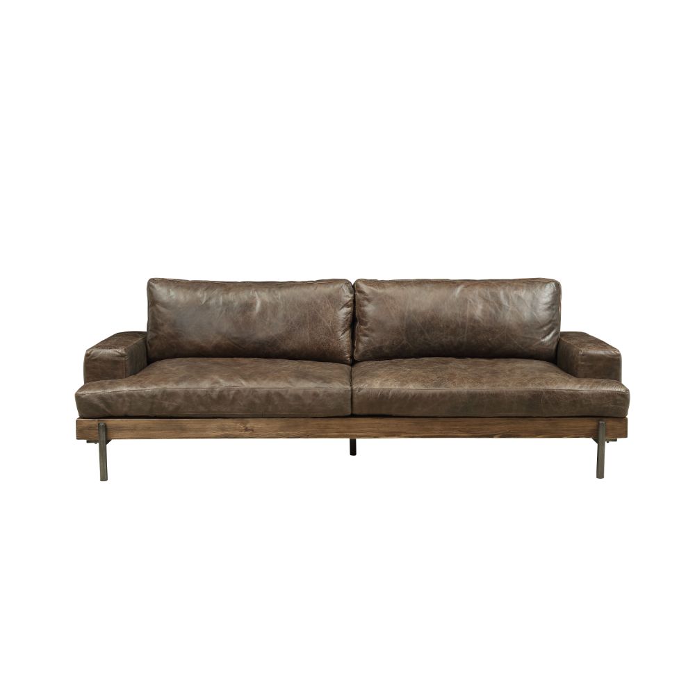 ACME Furniture Sofas & Couches - Silchester Sofa, Oak & Distress Chocolate Top Grain Leather