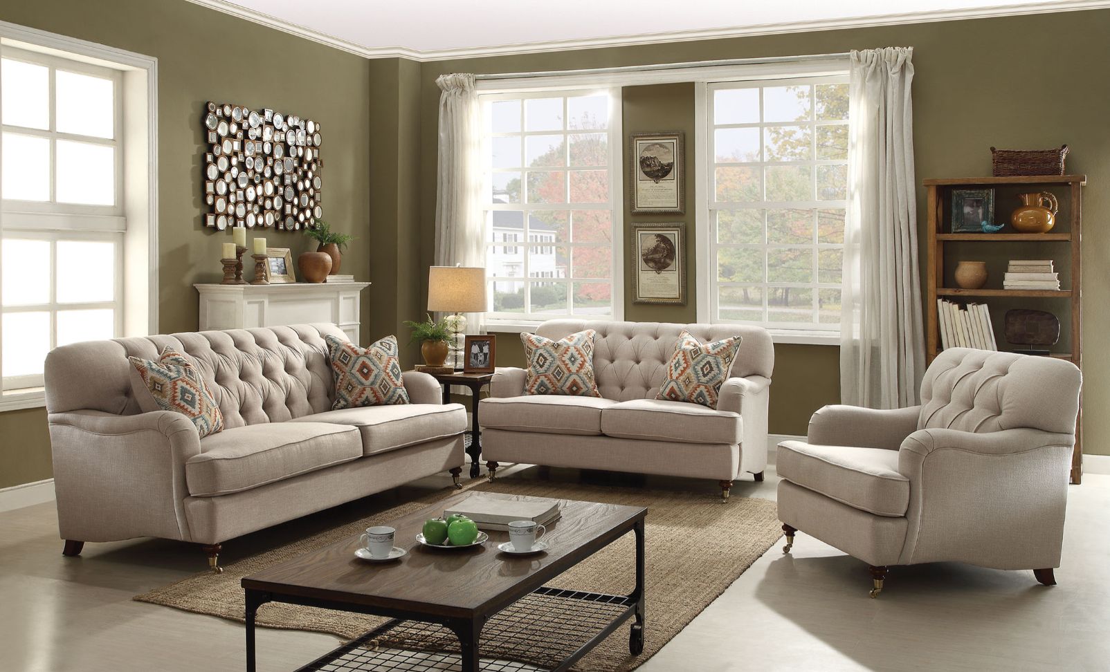 Sofa (w/2 Pillows), Beige Fabric 52580