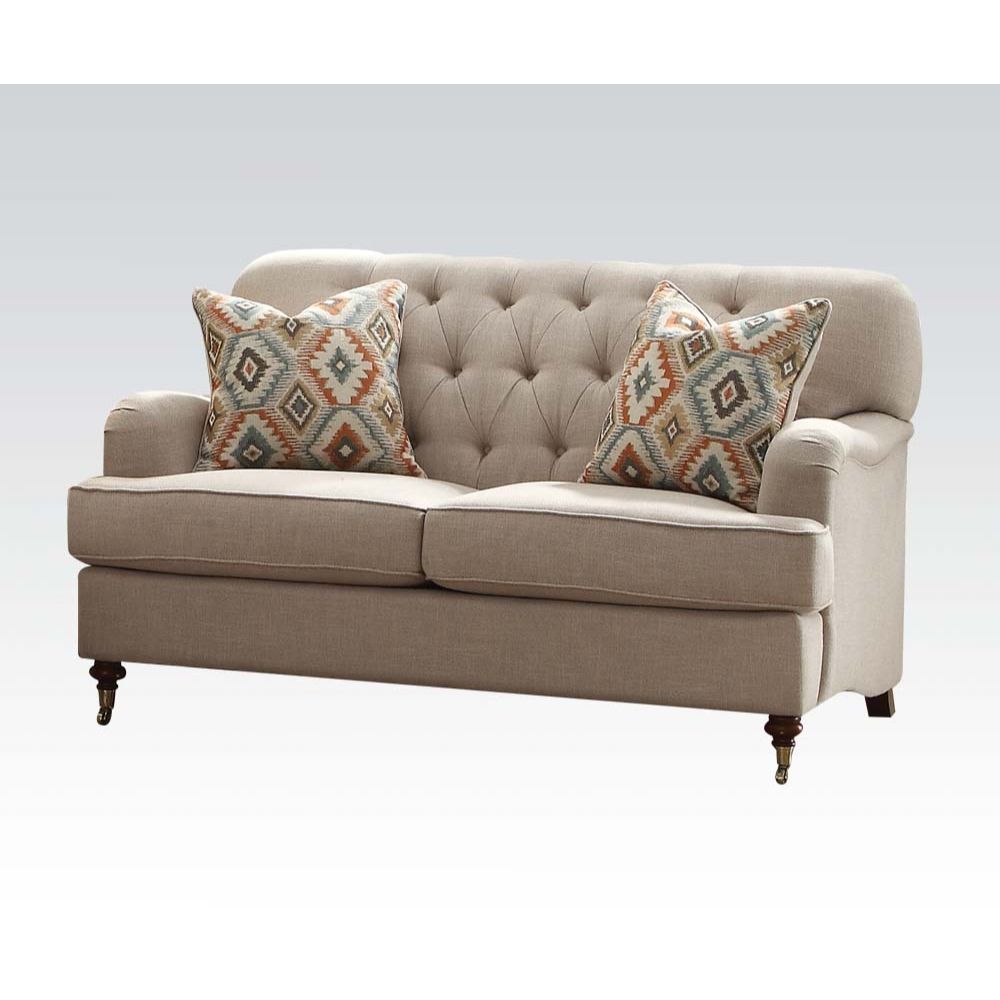 Loveseat (w/2 Pillows), Beige Fabric 52581