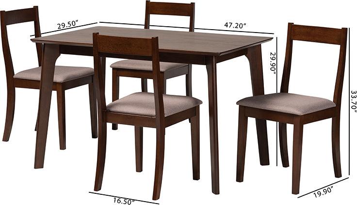 Wholesale Interiors Dining Sets - Carola Mid-Century Modern Grey Fabric And Dark Brown Finish Wood 5-Piece Dining Chair Set