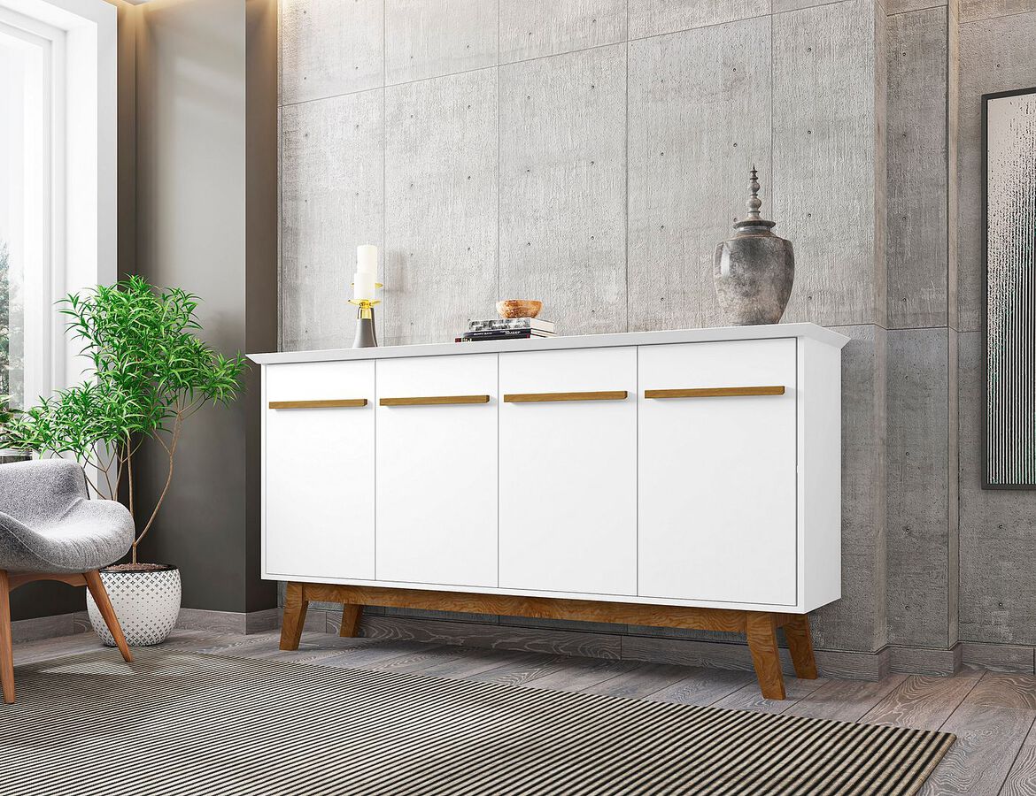 Manhattan Comfort Buffets & Sideboards - Yonkers 62.99 Sideboard with Solid Wood Legs and 2 Cabinets in White