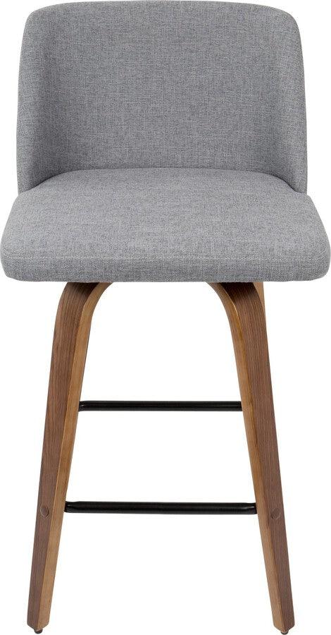 Lumisource Barstools - Toriano Mid-Century Modern Counter Stool Walnut and Gray Fabric - Set of 2