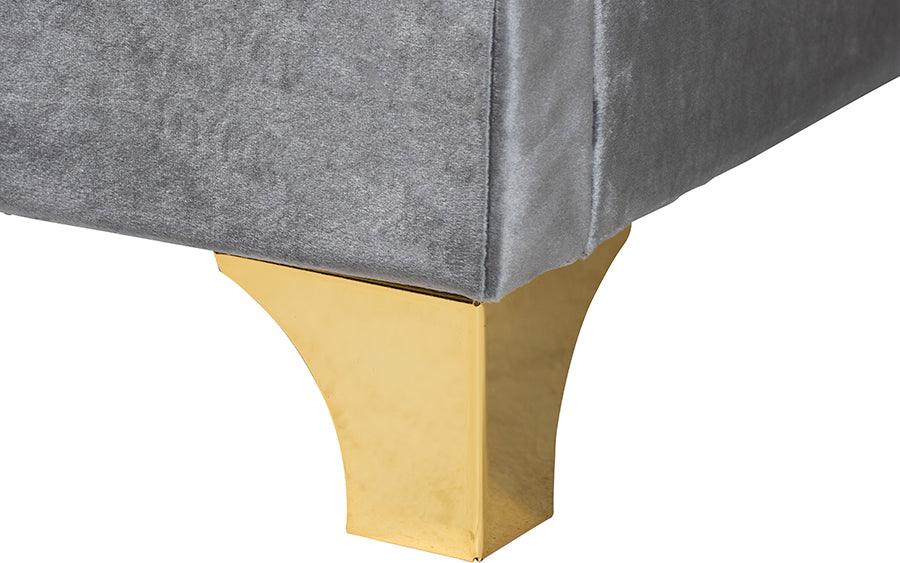Wholesale Interiors Beds - Easton Contemporary Glam and Luxe Grey Velvet and Gold Metal Queen Size Panel Bed