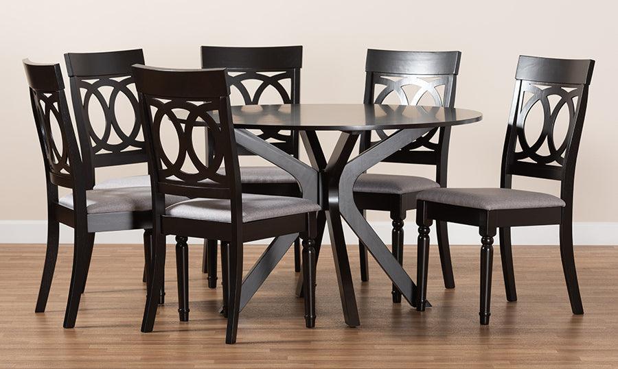 Wholesale Interiors Dining Sets - Jessie Grey Fabric Upholstered and Dark Brown Finished Wood 7-Piece Dining Set