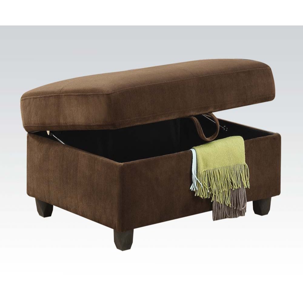 ACME Ottomans & Stools - ACME Belville Ottoman w/Storage, Chocolate Velvet