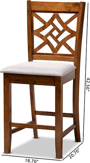 Wholesale Interiors Barstools - Nicolette Contemporary Grey Fabric Upholstered and Walnut Brown Finished Wood 2-Piece
