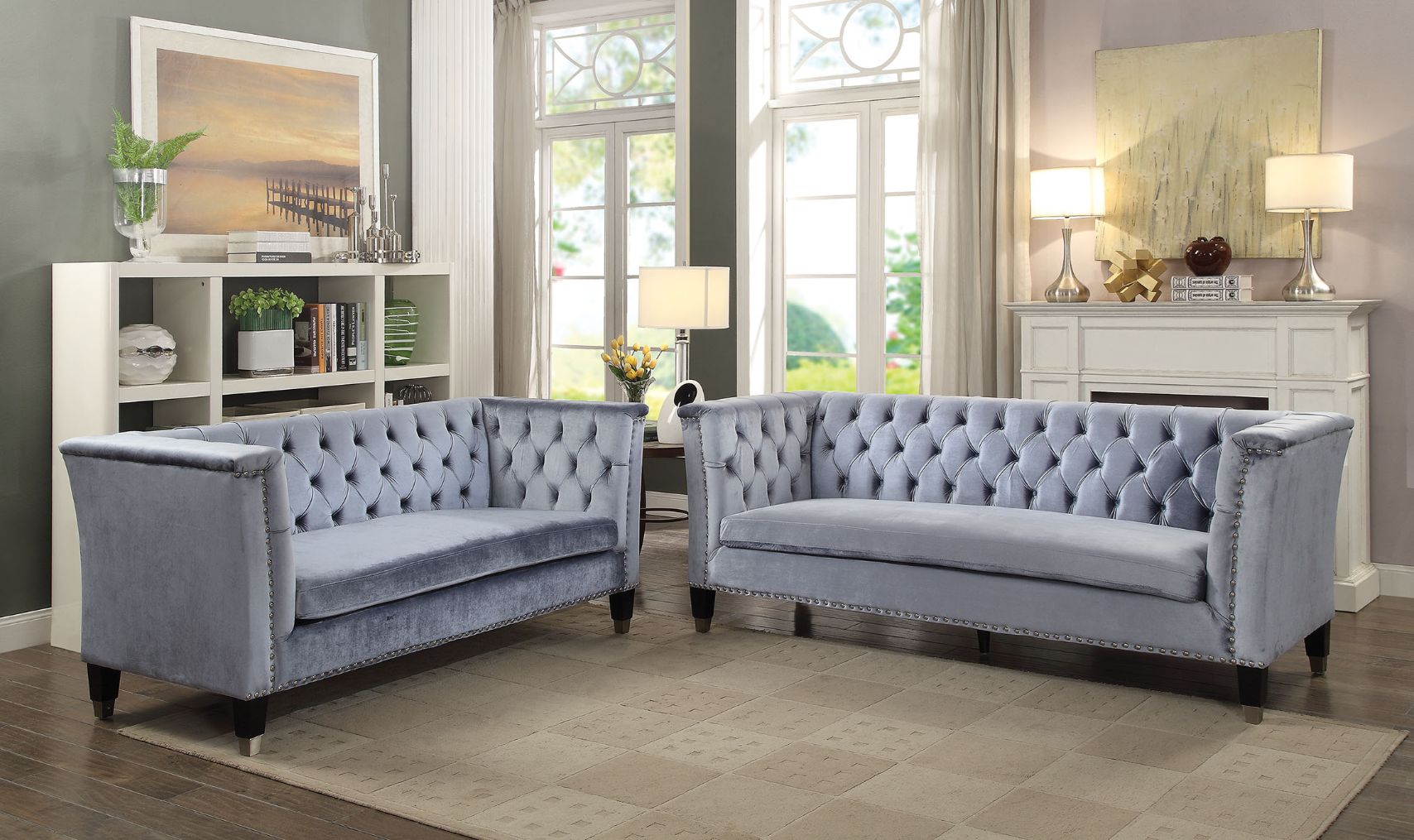 ACME Furniture Sofas & Couches - Honor Sofa, Blue-Gray Velvet (52785)