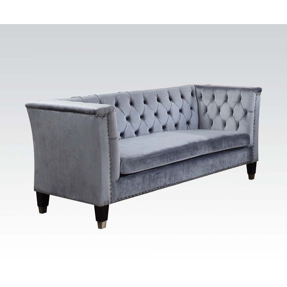 The Fulfiller Sofas & Couches - Honor Loveseat, Blue-Gray Velvet (52786)