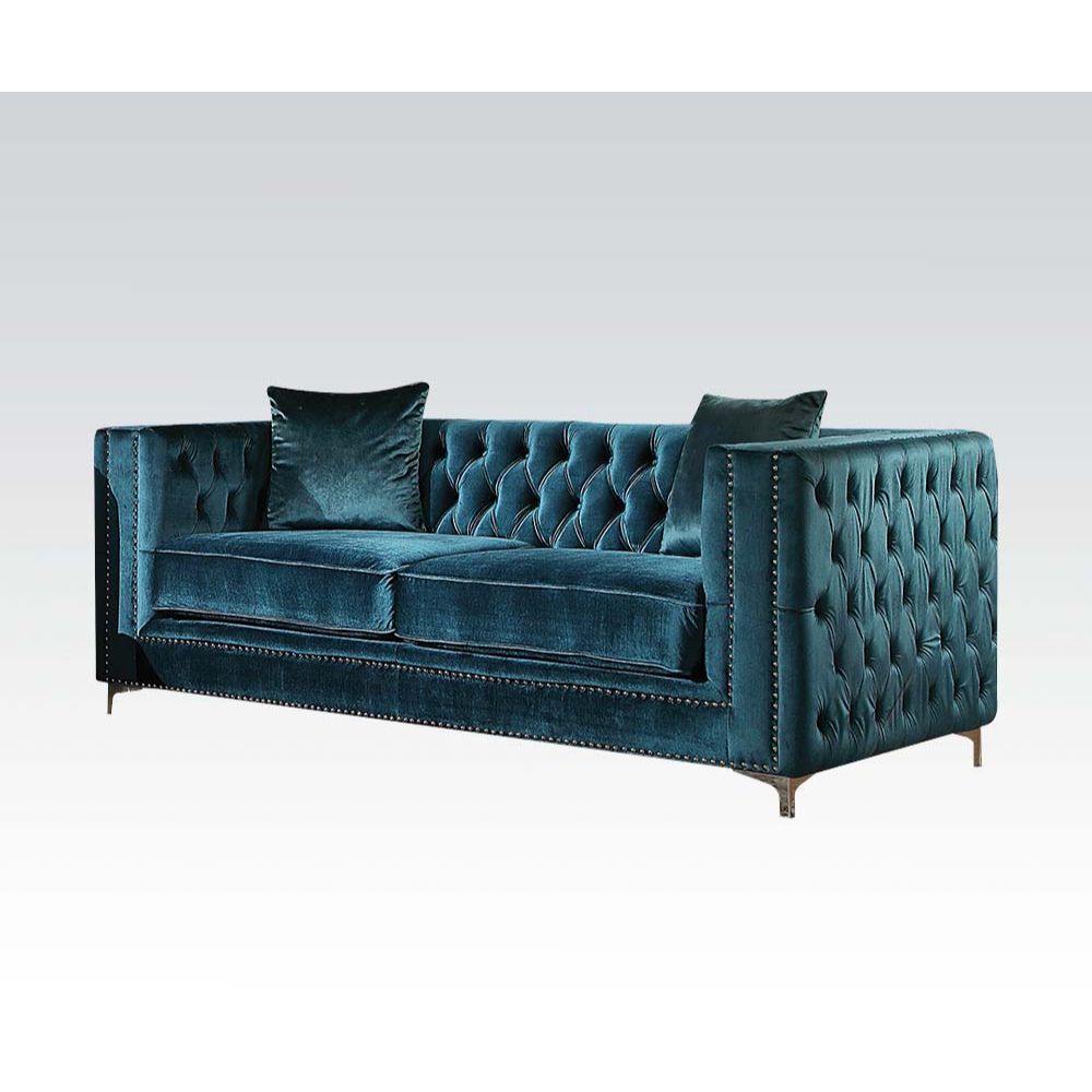 ACME Furniture Sofas & Couches - Gillian Loveseat w/2 Pillows, Dark Teal Velvet (52791)