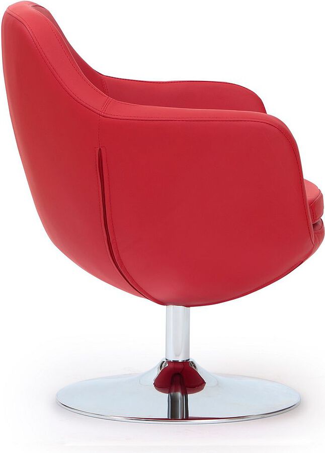 Manhattan Comfort Accent Chairs - Caisson Red and Polished Chrome Faux Leather Swivel Accent Chair (Set of 2)