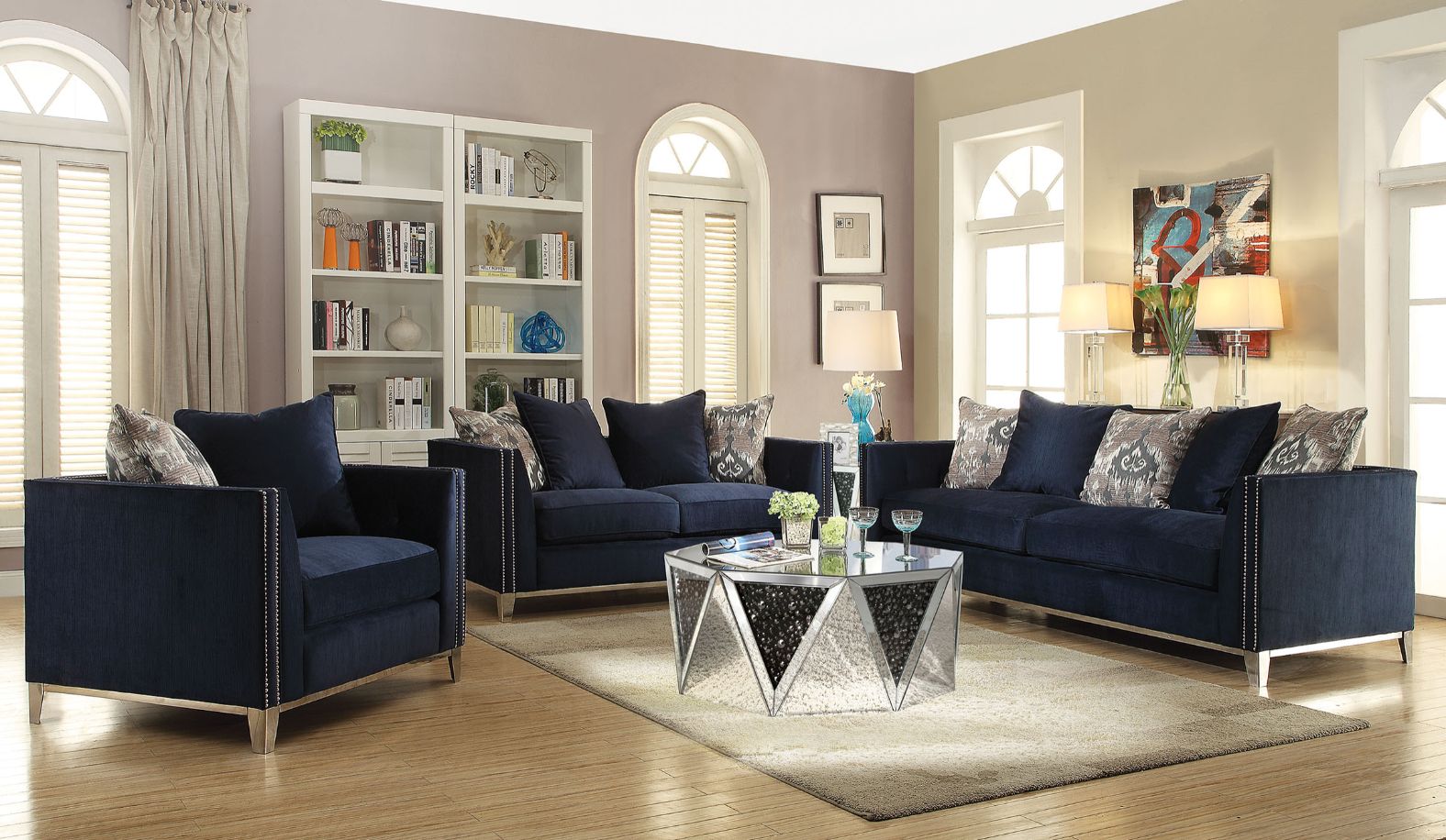 Sofa (w/5 Pillows), Blue Fabric 52830
