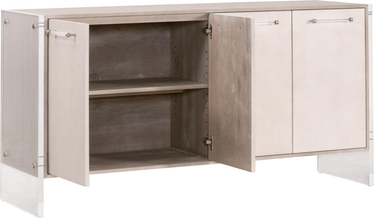Essentials For Living TV & Media Units - Lorin Shagreen Media Sideboard White Shagreen, Natural Gray Acacia, Lucite, Brushed Silver