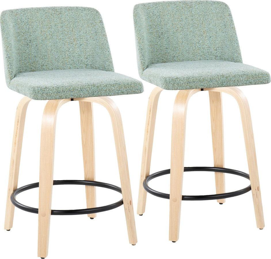Lumisource Barstools - Toriano 24" Fixed Height Counter Stool In Natural & Light Green (Set of 2)