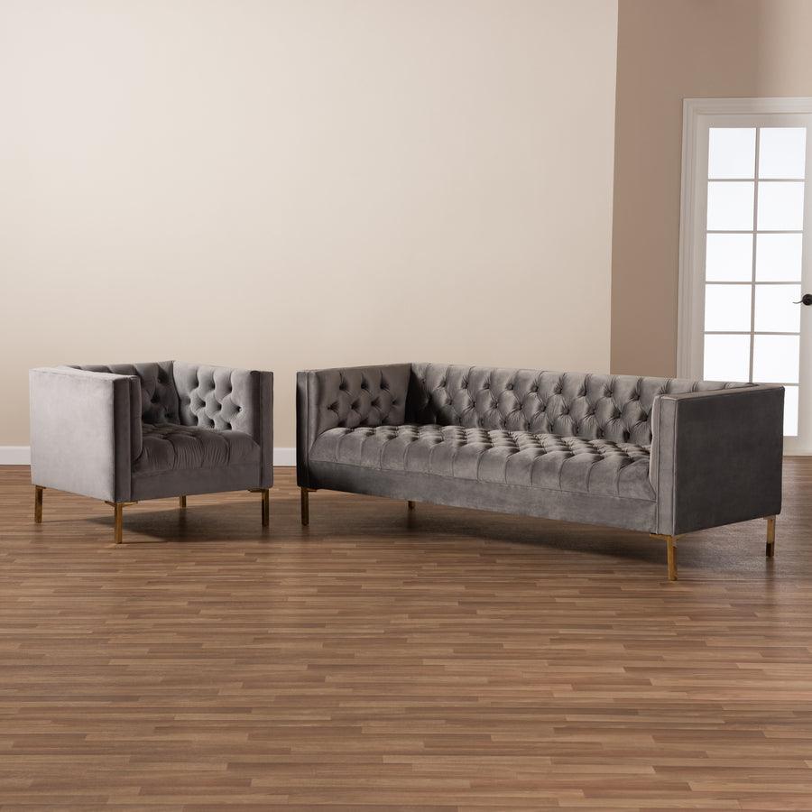 Wholesale Interiors Living Room Sets - Zanetta Gray Velvet Gold Finished 2-Piece Sofa & Lounge Chair Set