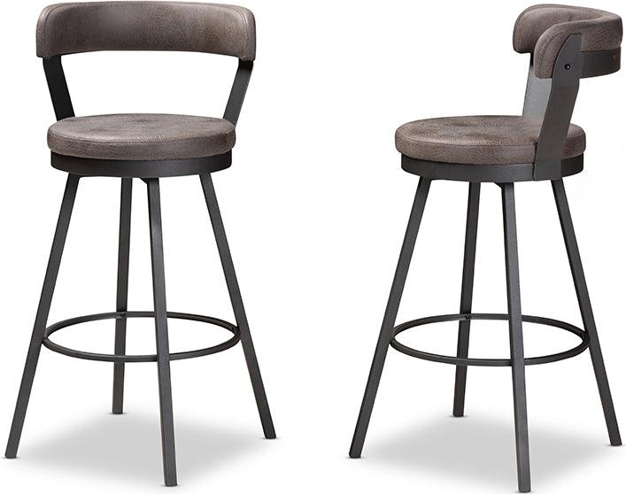 Wholesale Interiors Barstools - Arcene Rustic and Industrial Antique Grey Fabric 2-Piece Swivel Bar Stool Set