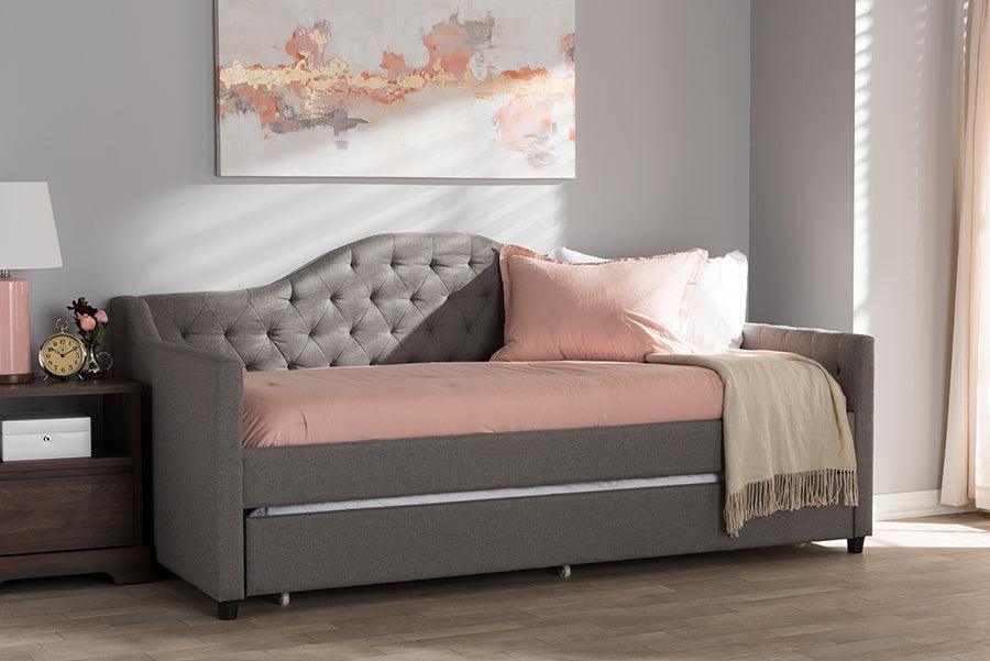 Wholesale Interiors Daybeds - Perry Modern and Contemporary Light Grey Fabric Daybed with Trundle