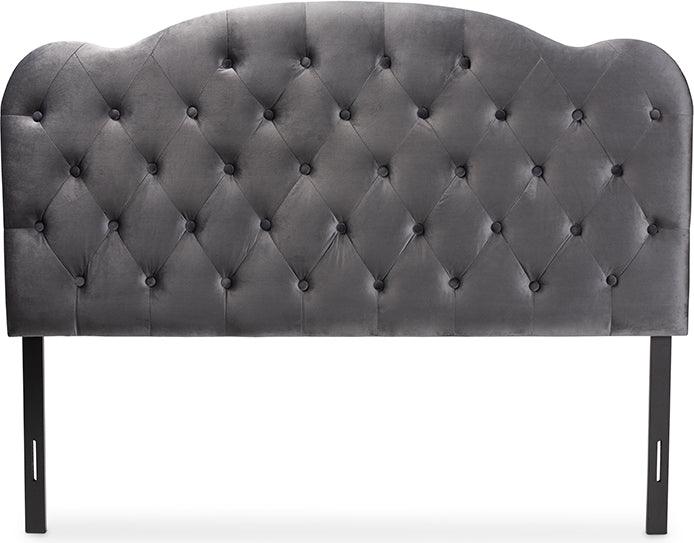 Wholesale Interiors Headboards - Clovis Modern and Contemporary Grey Velvet Fabric Upholstered Full Size Headboard