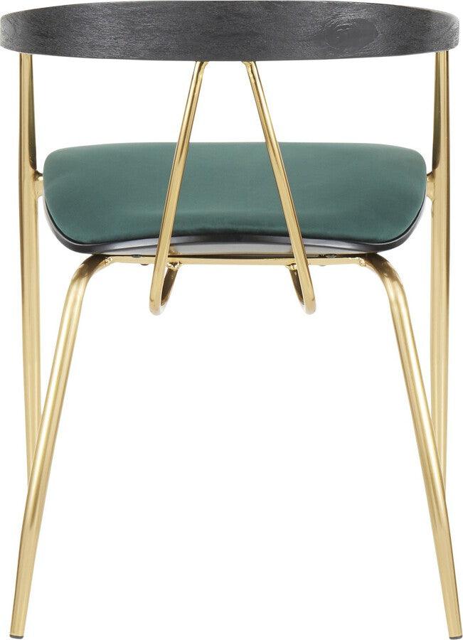 Lumisource Dining Chairs - Vanessa Contemporary Chair in Gold Metal and Green Velvet with Black Wood Accent - Set of 2