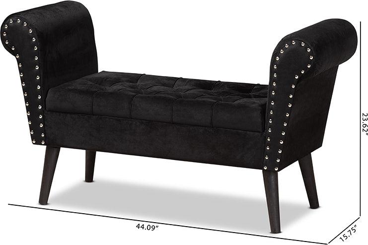 Wholesale Interiors Benches - Hanayo Contemporary Glam and Luxe Black Velvet Fabric Upholstered Black Finished Wood Bench