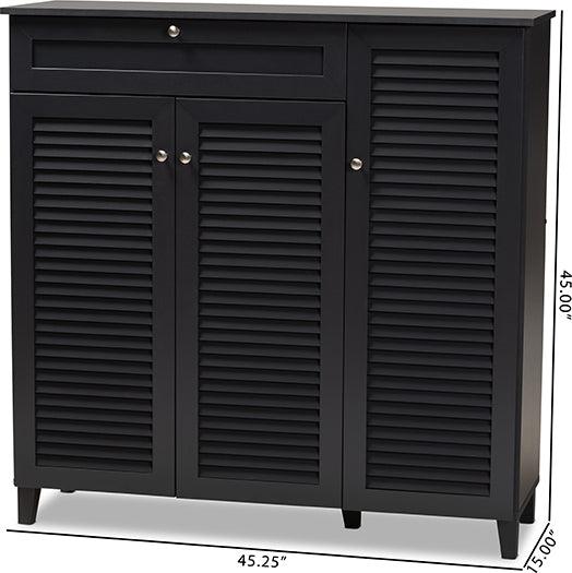 Wholesale Interiors Shoe Storage - Coolidge Contemporary Grey Finished 11-Shelf Wood Shoe Storage Cabinet with Drawer