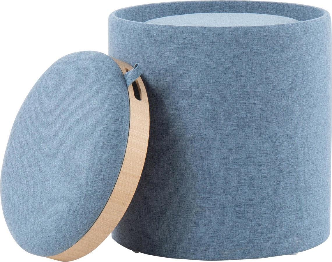 Lumisource Living Room Sets - Tray Contemporary Nesting Ottoman Set in Blue Fabric and Natural Wood