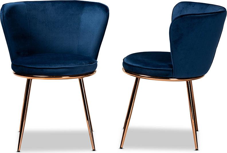 Wholesale Interiors Dining Chairs - Farah Glamour Dining Chair Navy Blue & Rose Gold (Set of 2)