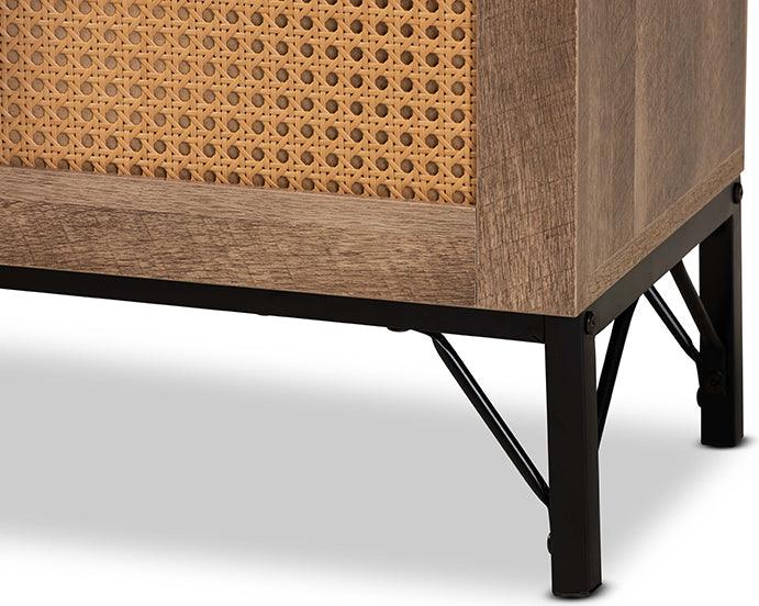 Wholesale Interiors TV & Media Units - Veanna Bohemian Brown Wood and Black Metal 2-Door TV Stand with Synthetic Rattan