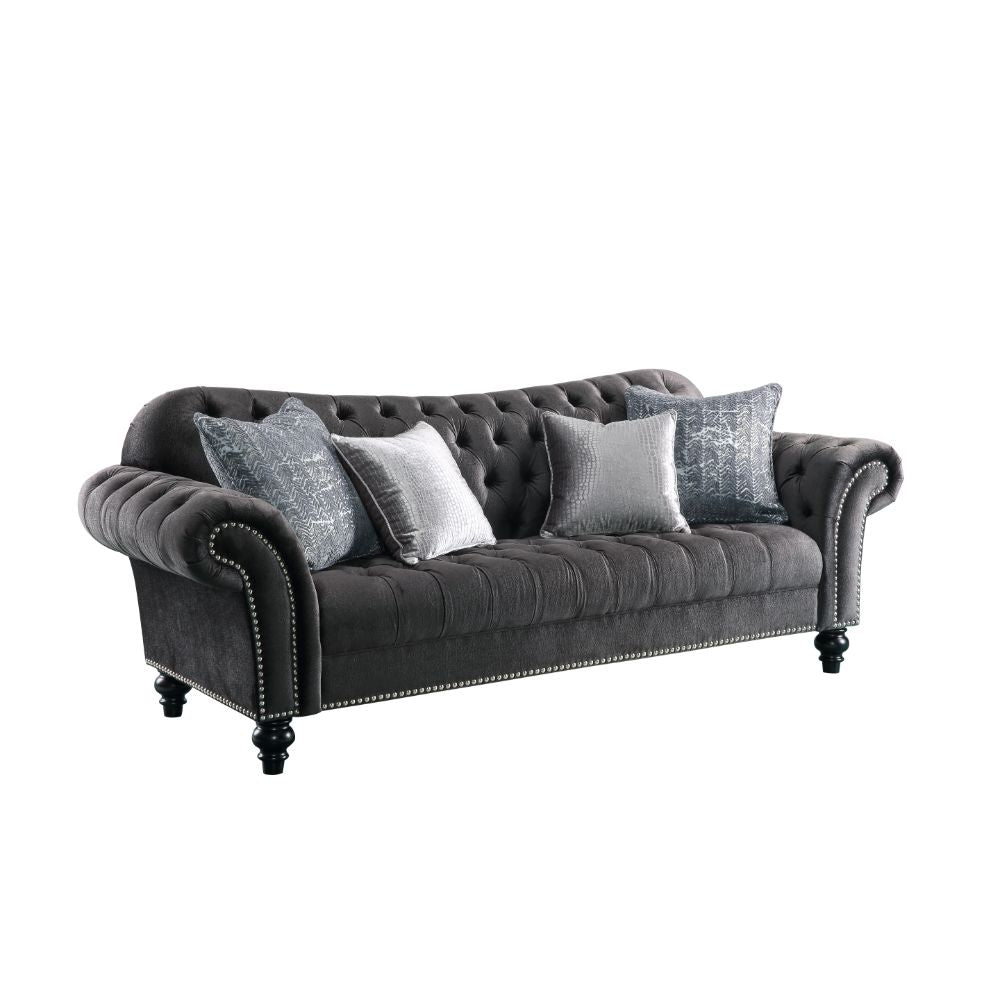 ACME Furniture TV & Media Units - Gaura Sofa w/4 Pillows, Dark Gray Velvet
