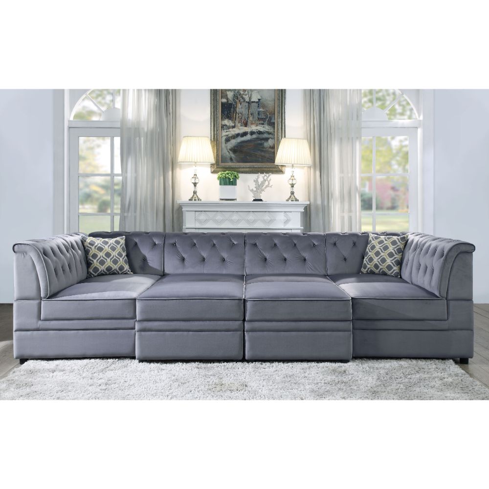 ACME Furniture TV & Media Units - Bois II Modular - Armless Chair, Gray Velvet